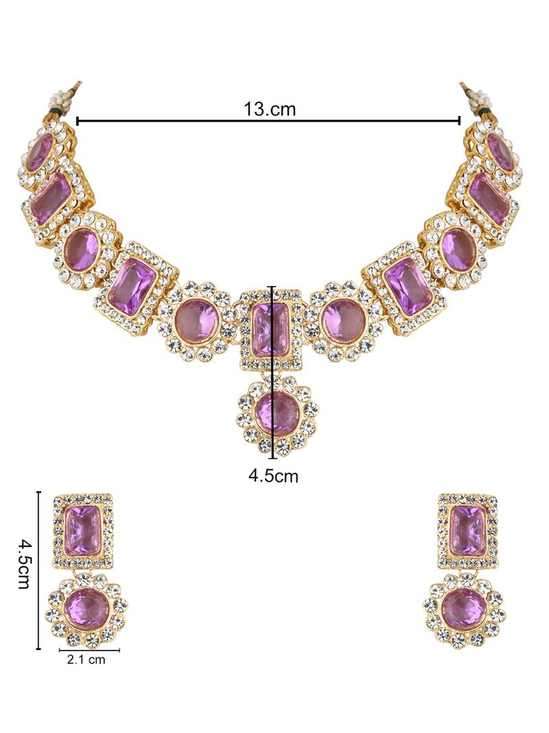 I Jewels Gold Plated Stone Studded Necklace Set Purple