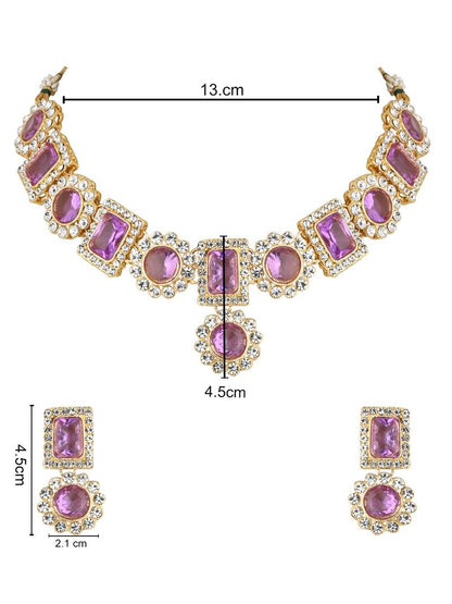 I Jewels Gold Plated Stone Studded Necklace Set Purple