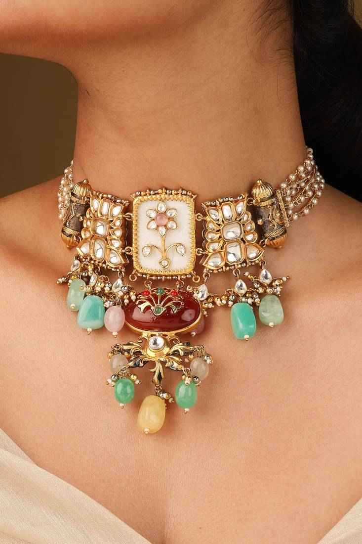 Traditional Multi Shape Colorful Transparent Stone Necklace Set