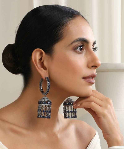 Blue Zirconia Jhumka Earrings Brass Rhodium Plated