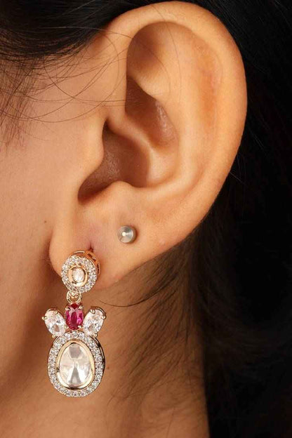 Raindrop-Shaped Transparent Stone Necklace Set with Red Accents & Matching Earringsings