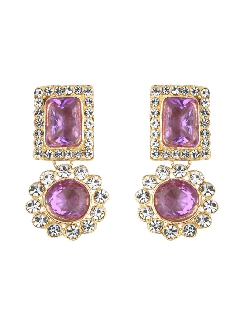 I Jewels Gold Plated Stone Studded Necklace Set Purple