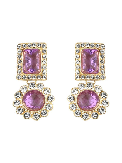 I Jewels Gold Plated Stone Studded Necklace Set Purple
