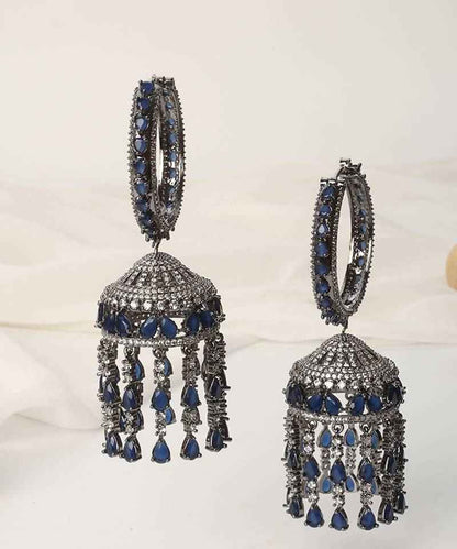Blue Zirconia Jhumka Earrings Brass Rhodium Plated