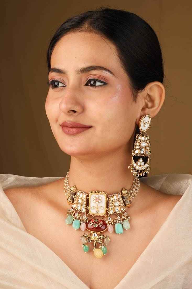Traditional Multi Shape Colorful Transparent Stone Necklace Set