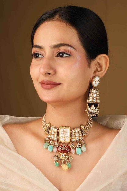 Traditional Multi Shape Colorful Transparent Stone Necklace Set