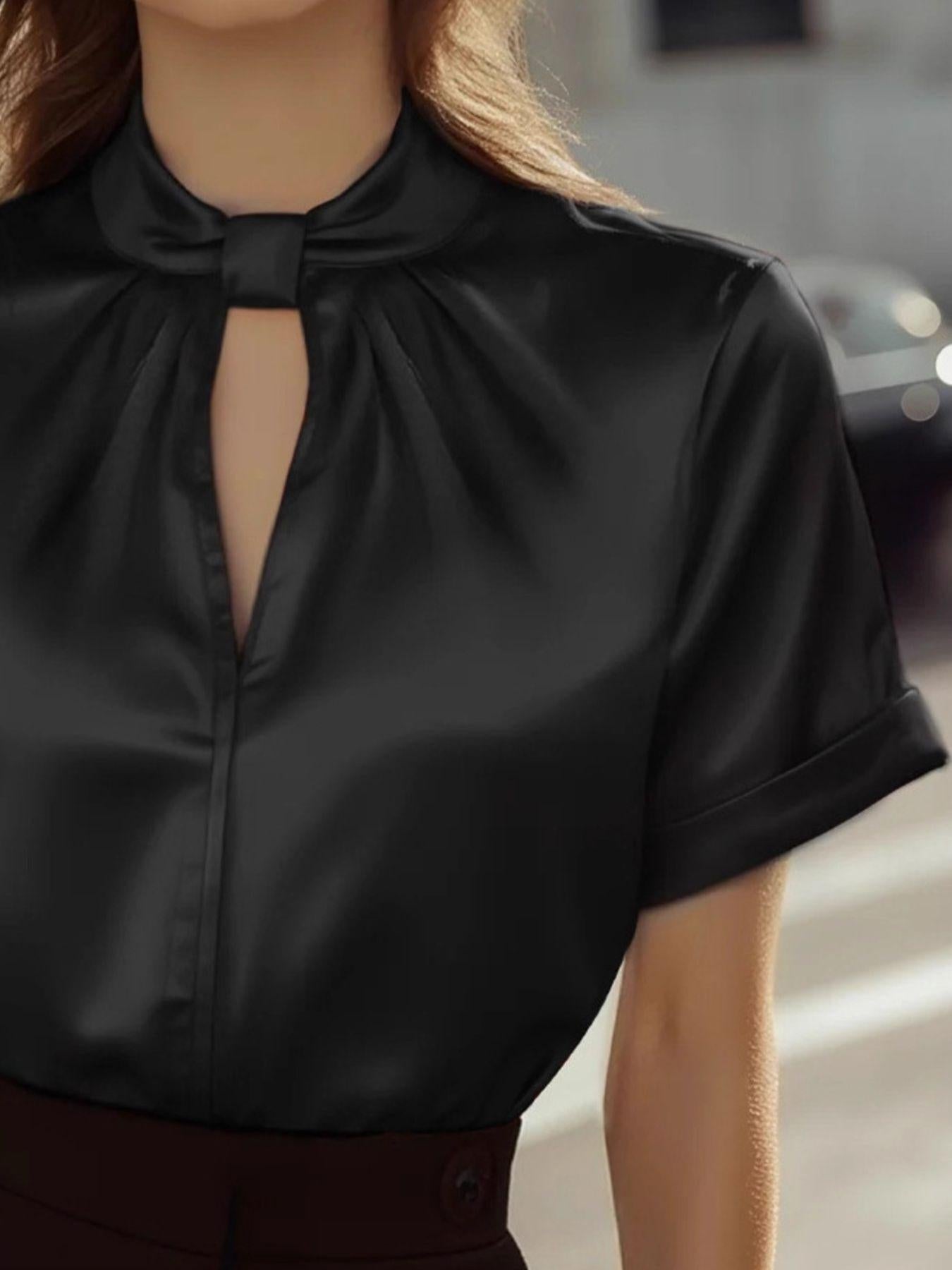Keyhole Neck Satin Blouse