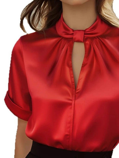 Keyhole Neck Satin Blouse