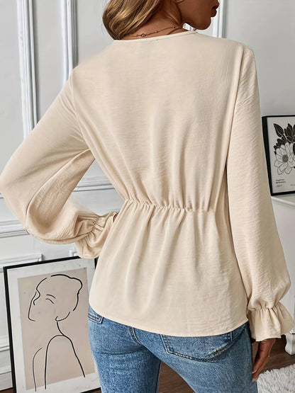 Knot Front Flounce Sleeve Blouse