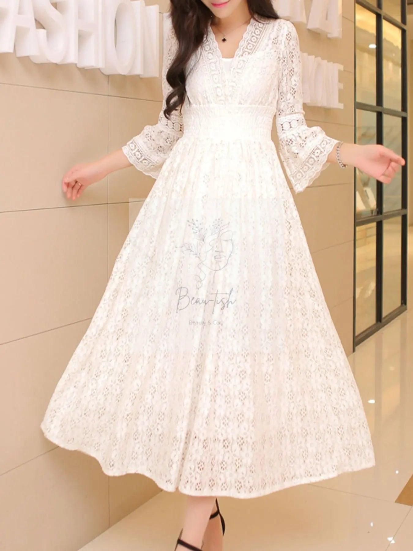 Lace 3/4 Sleeve Midi Dress