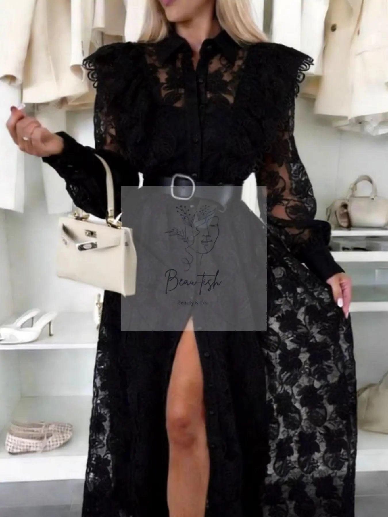 Lace Button Front Shirt Dress
