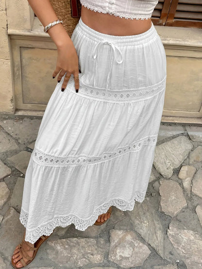 Lace Detail Elastic Waist Skirt