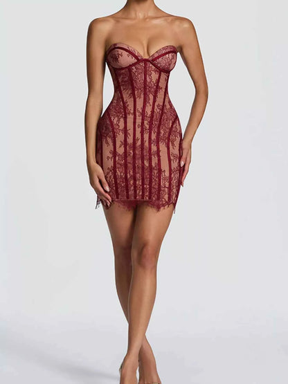 Lace Detail Tube Mini Dress