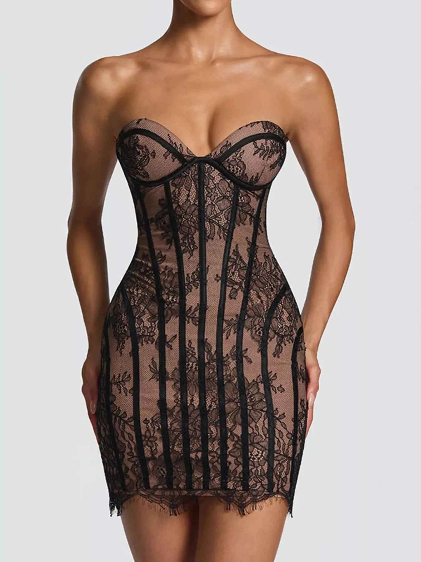 Lace Detail Tube Mini Dress