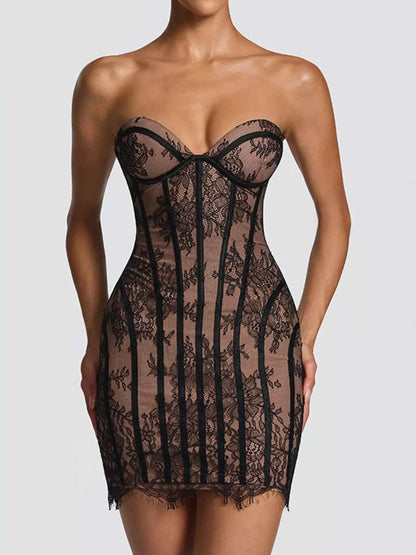 Lace Detail Tube Mini Dress