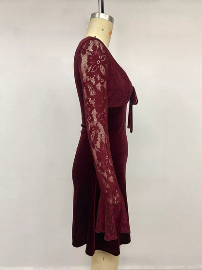 Lace Flare Sleeve Mini Dress
