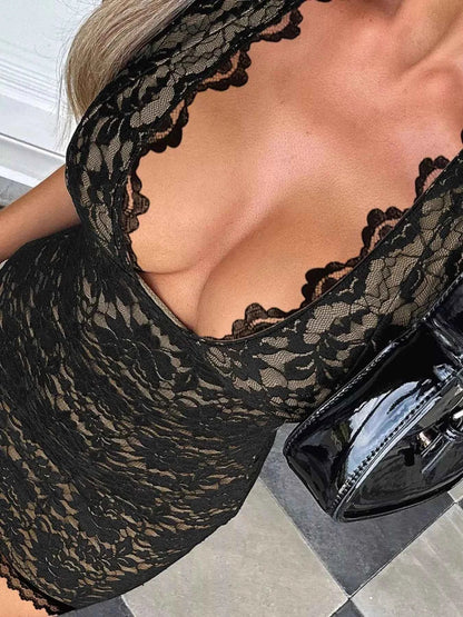 Lace Halter Neck Mini Dress