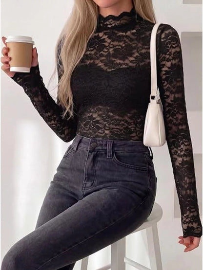 Lace Mock Neck Long Sleeve Top