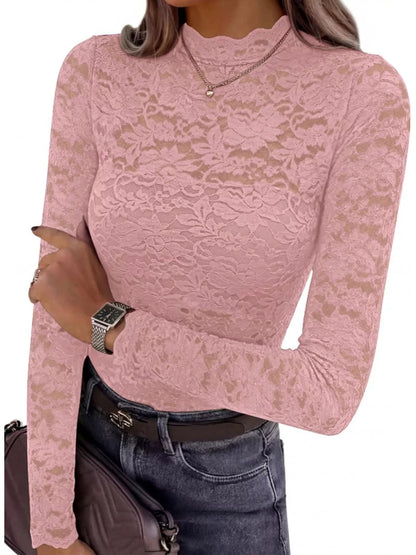 Lace Mock Neck Long Sleeve Top