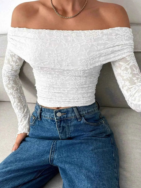 Lace Off-Shoulder Long Sleeve Top