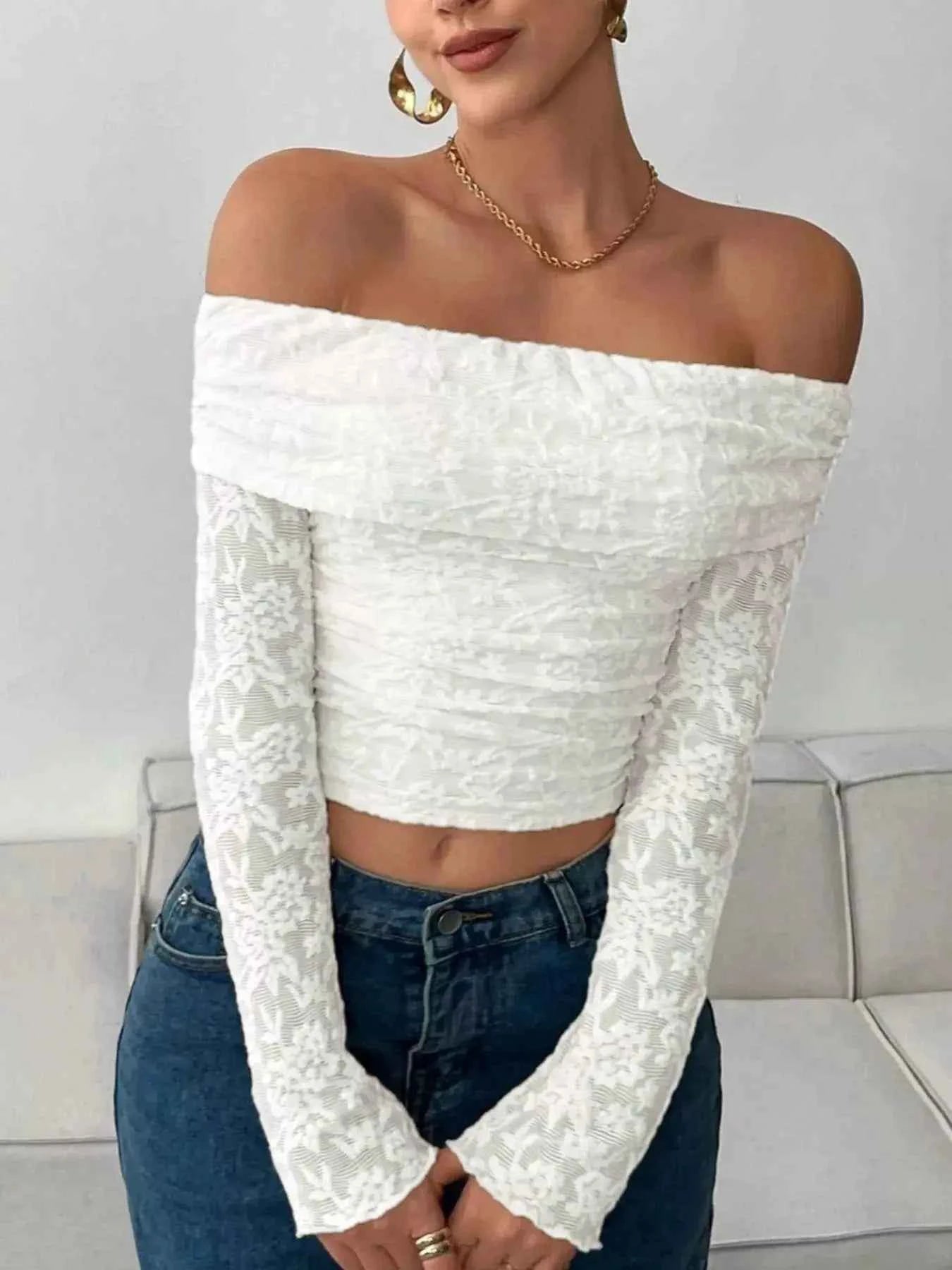 Lace Off-Shoulder Long Sleeve Top