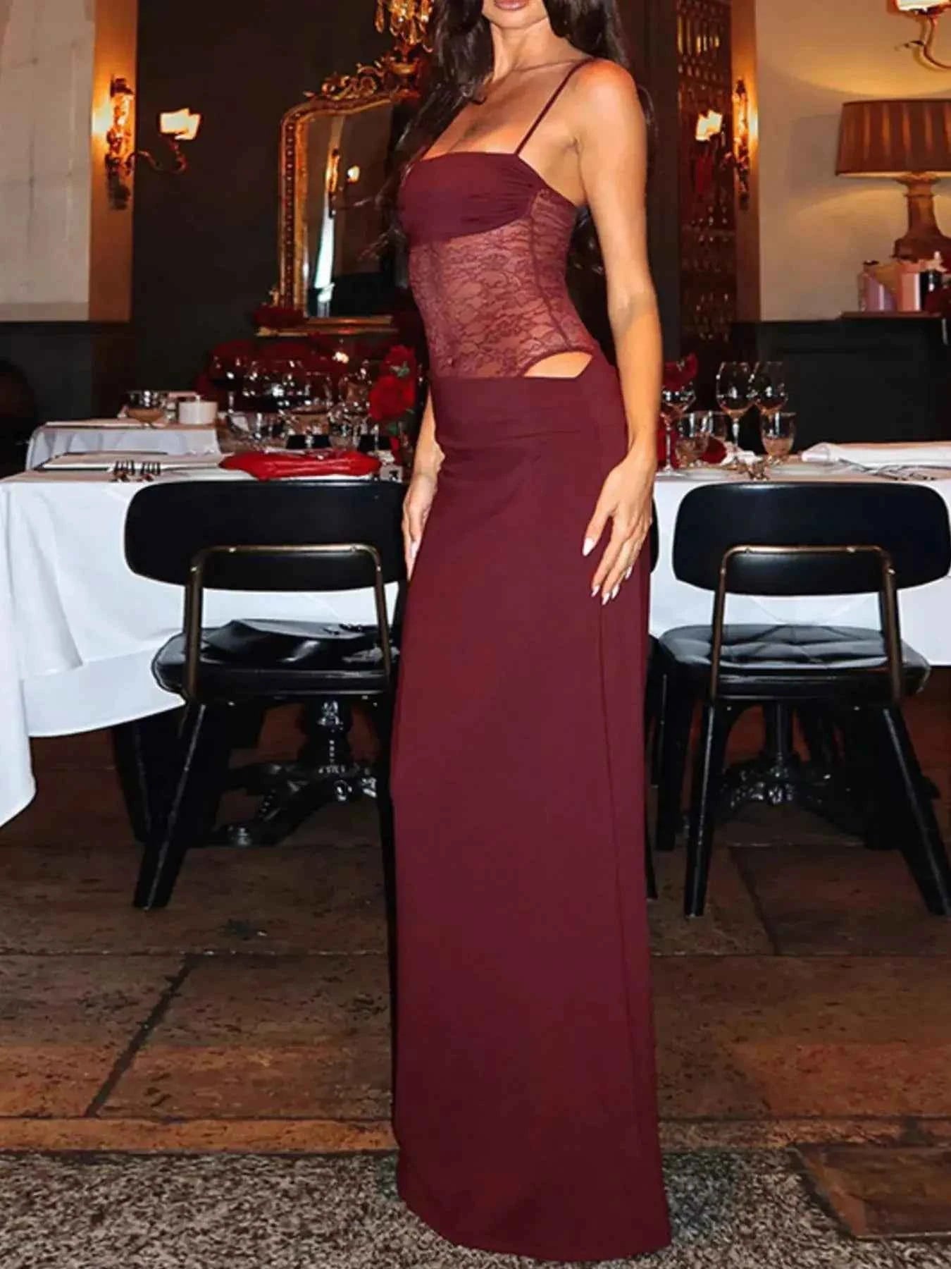 Lace Panel Bodycon Maxi Dress
