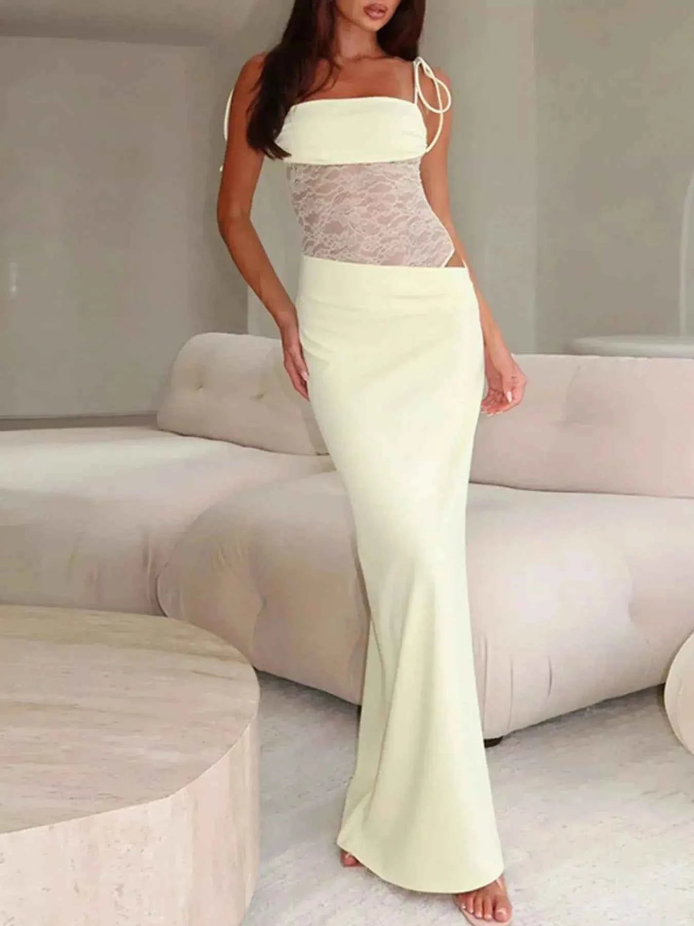 Lace Panel Bodycon Maxi Dress
