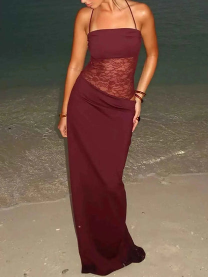 Lace Panel Bodycon Maxi Dress