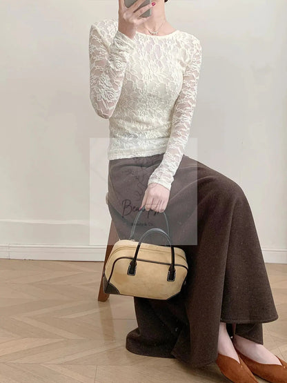 Lace Round Neck Long Sleeve Top
