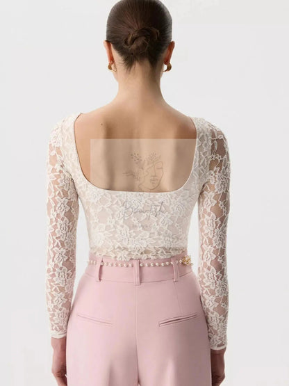 Lace Round Neck Long Sleeve Top