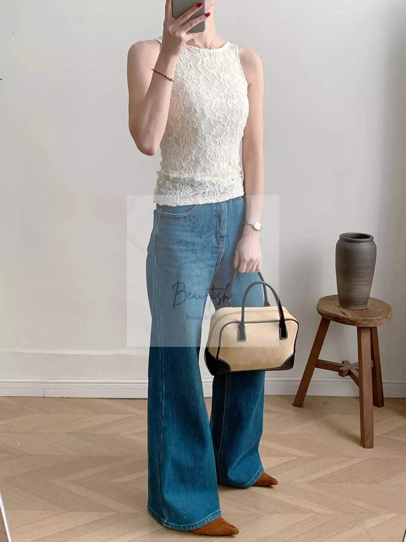 Lace Round Neck Long Sleeve Top