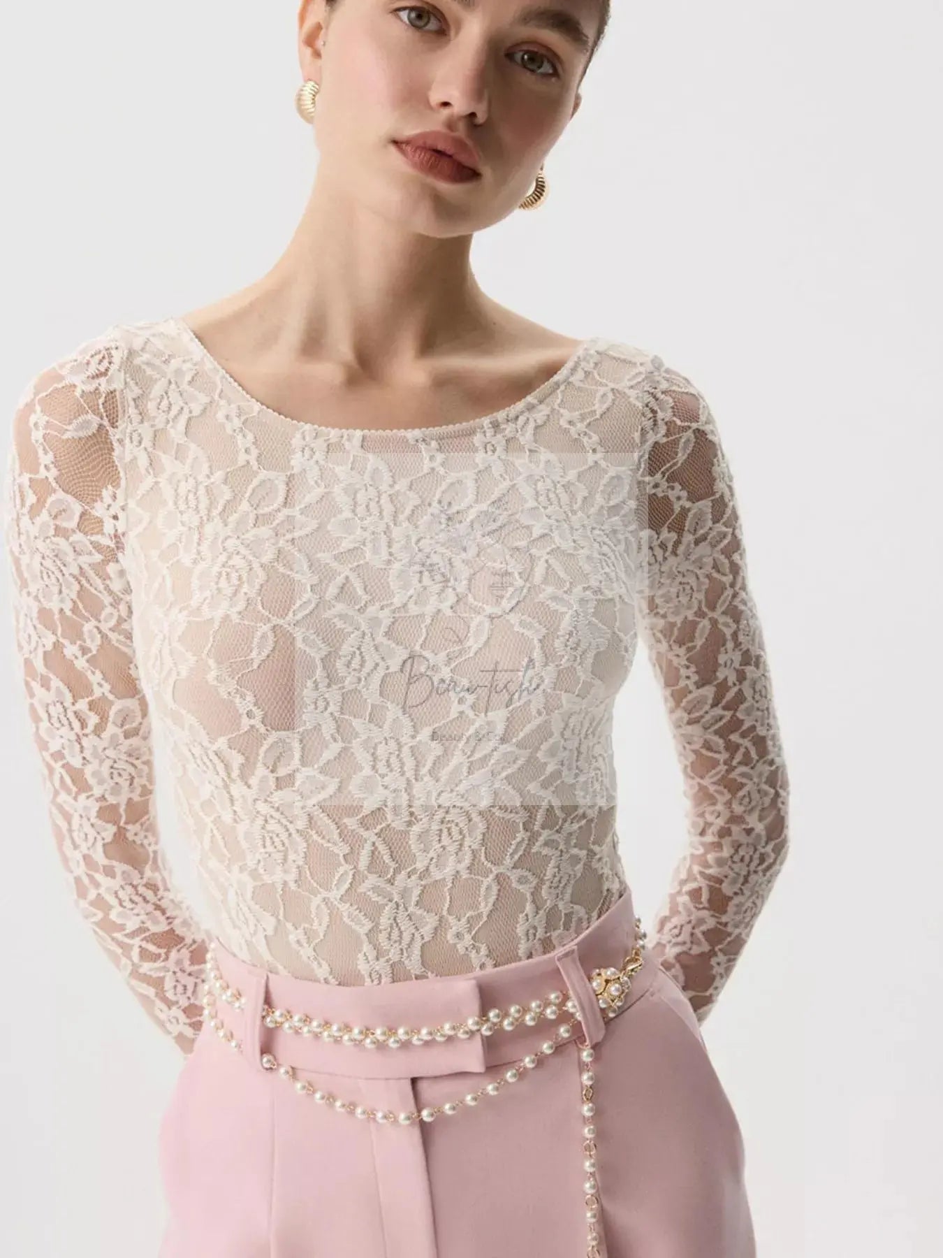 Lace Round Neck Long Sleeve Top
