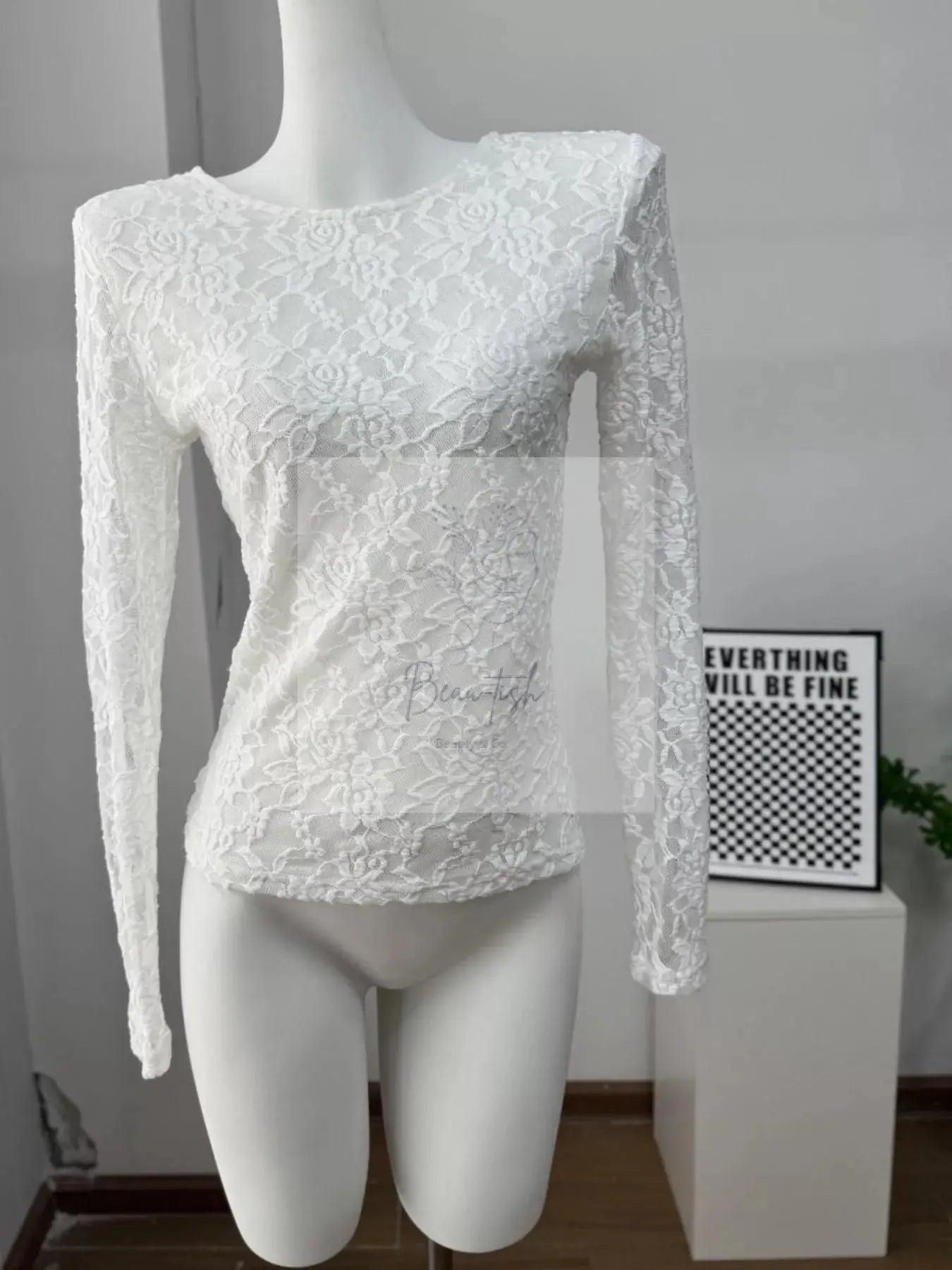 Lace Round Neck Long Sleeve Top