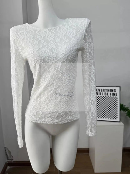 Lace Round Neck Long Sleeve Top
