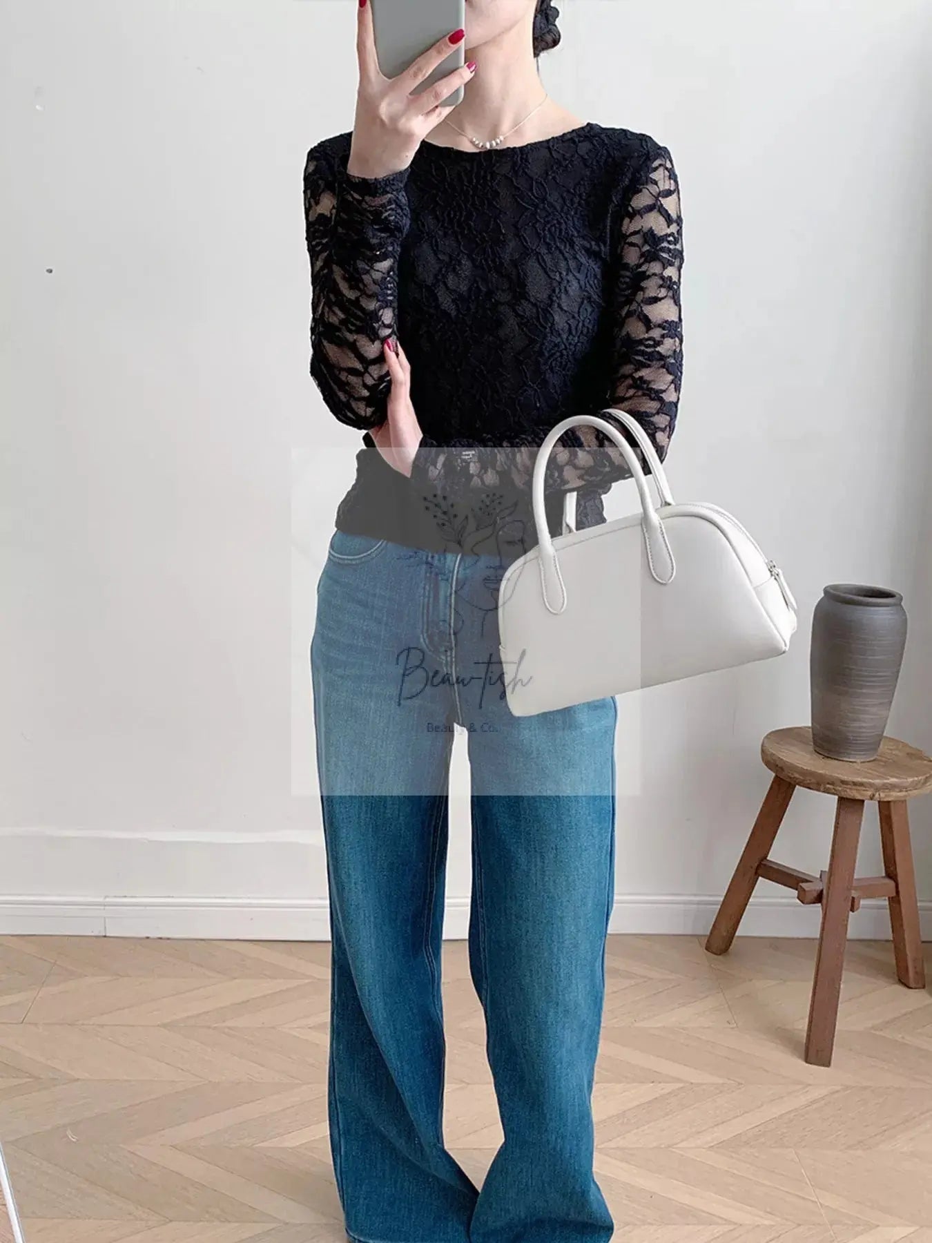 Lace Round Neck Long Sleeve Top