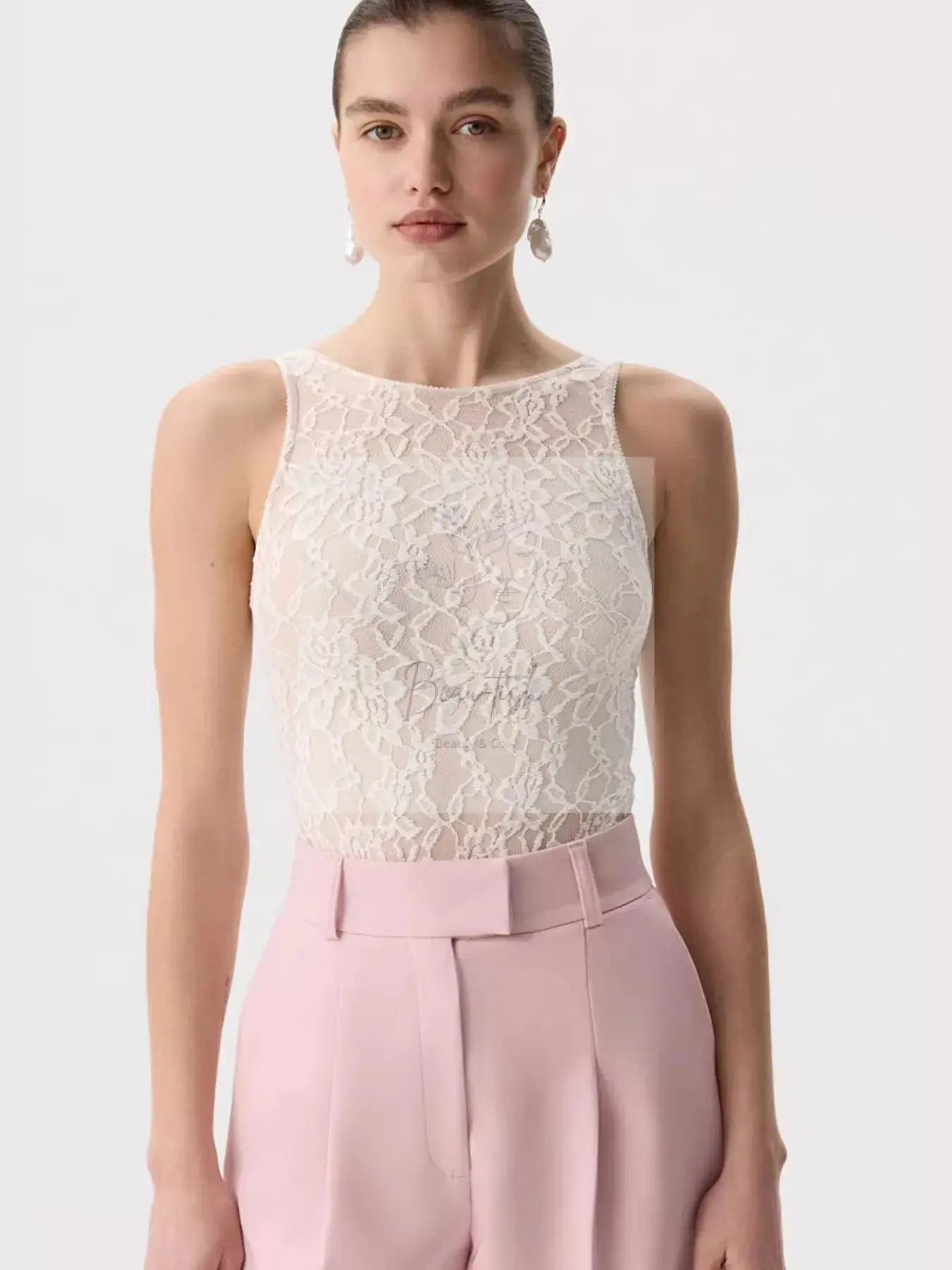 Lace Round Neck Long Sleeve Top