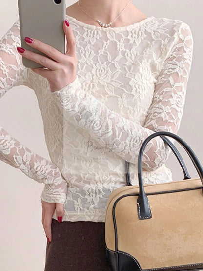 Lace Round Neck Long Sleeve Top