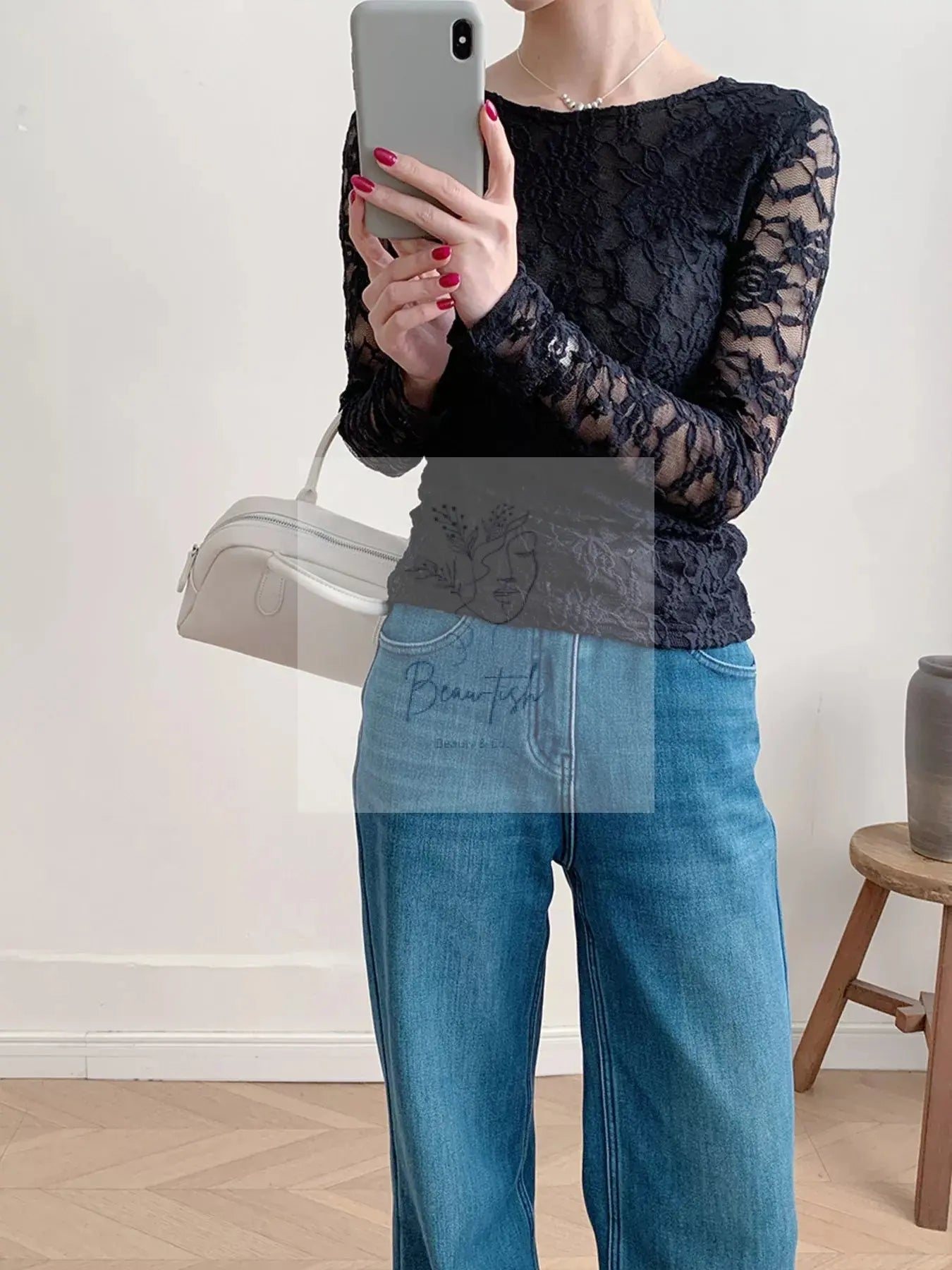 Lace Round Neck Long Sleeve Top