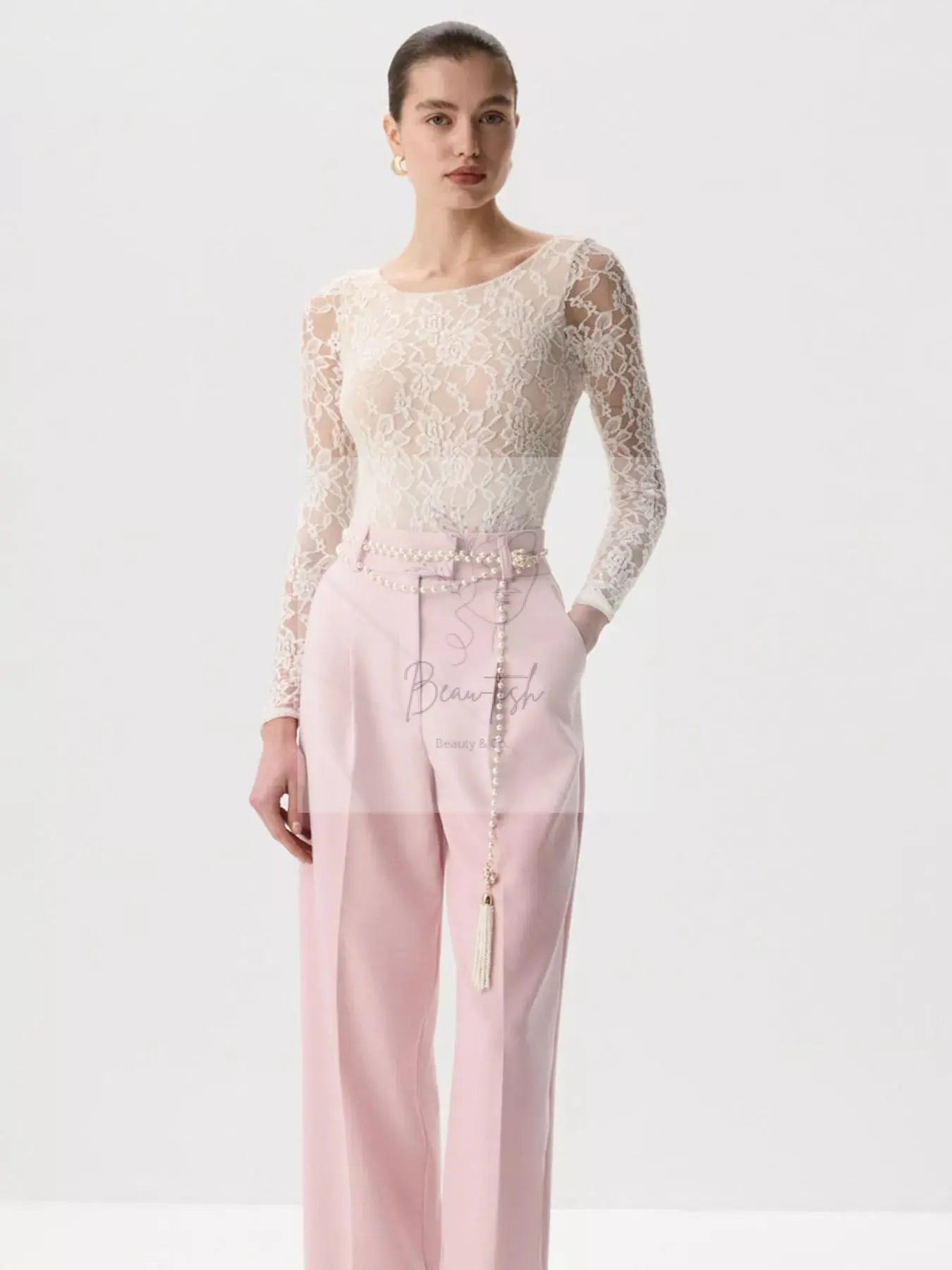 Lace Round Neck Long Sleeve Top