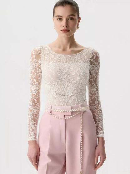 Lace Round Neck Long Sleeve Top