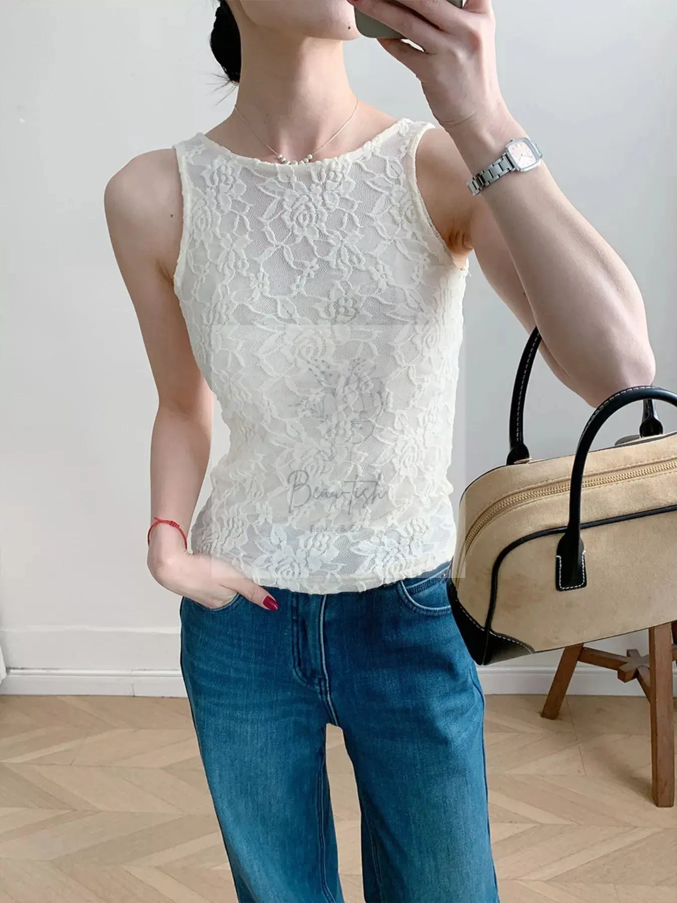 Lace Round Neck Long Sleeve Top