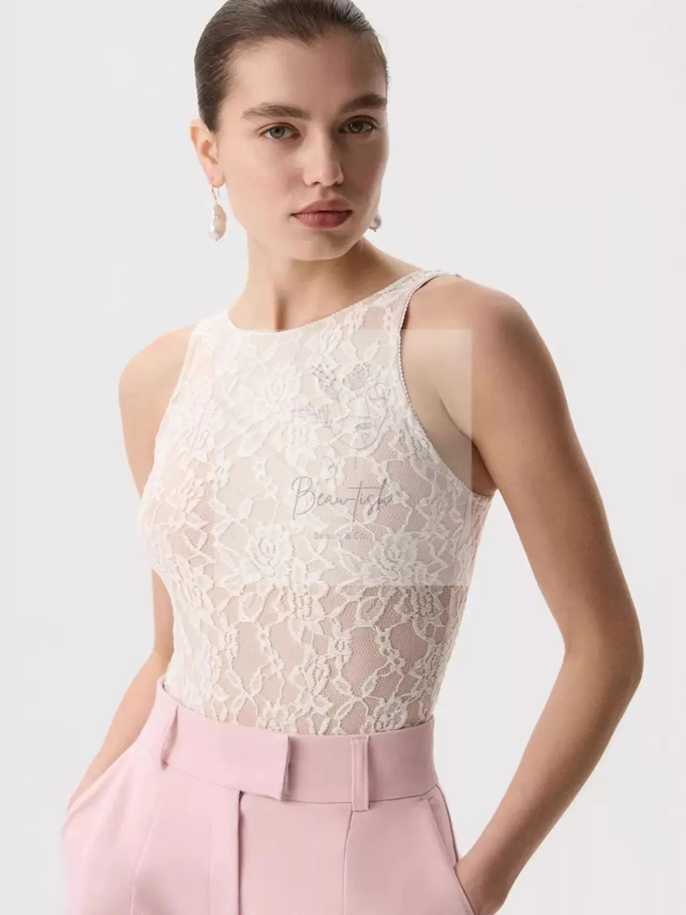 Lace Round Neck Long Sleeve Top