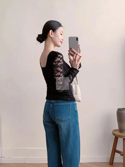 Lace Round Neck Long Sleeve Top