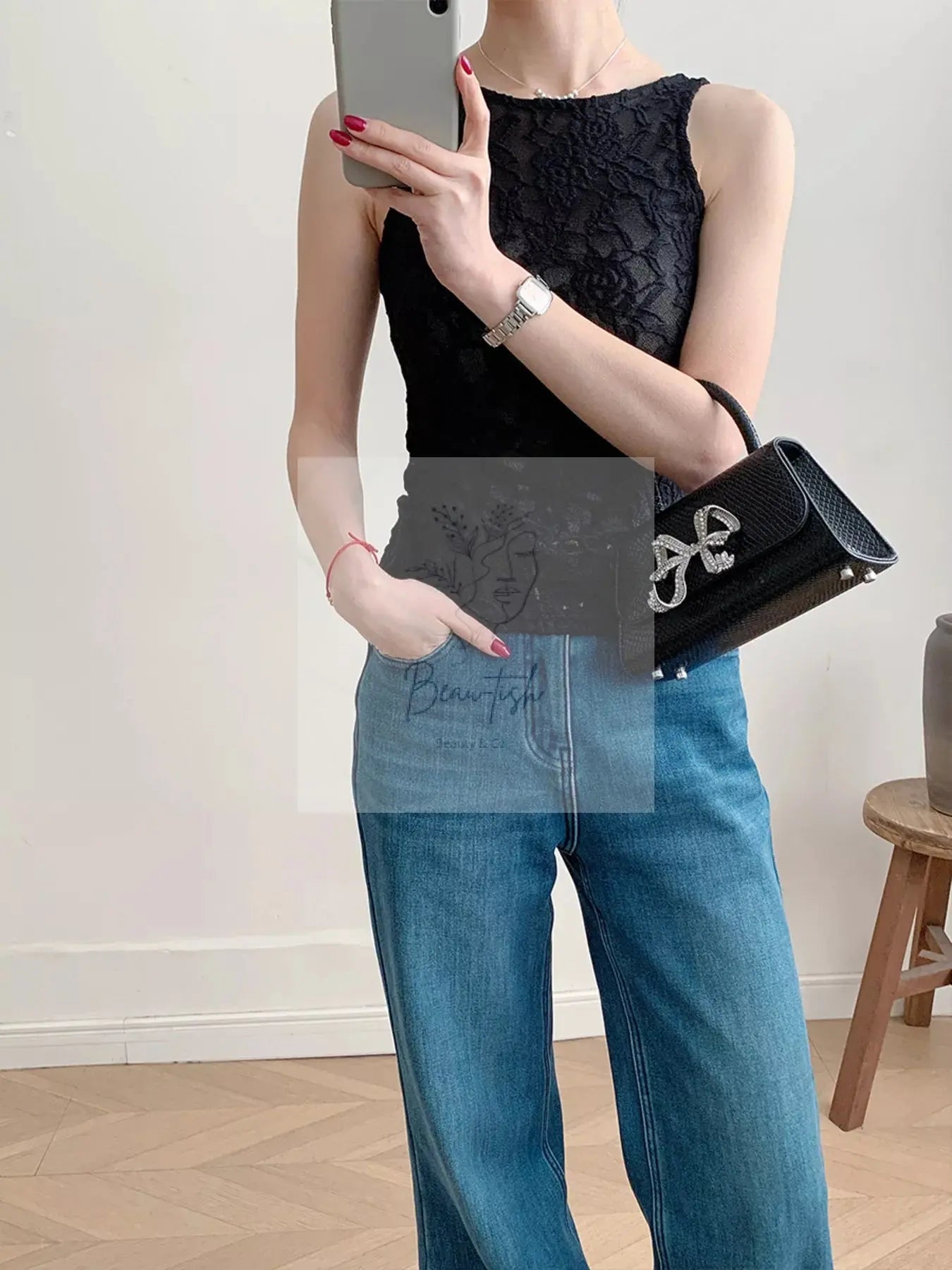 Lace Round Neck Long Sleeve Top