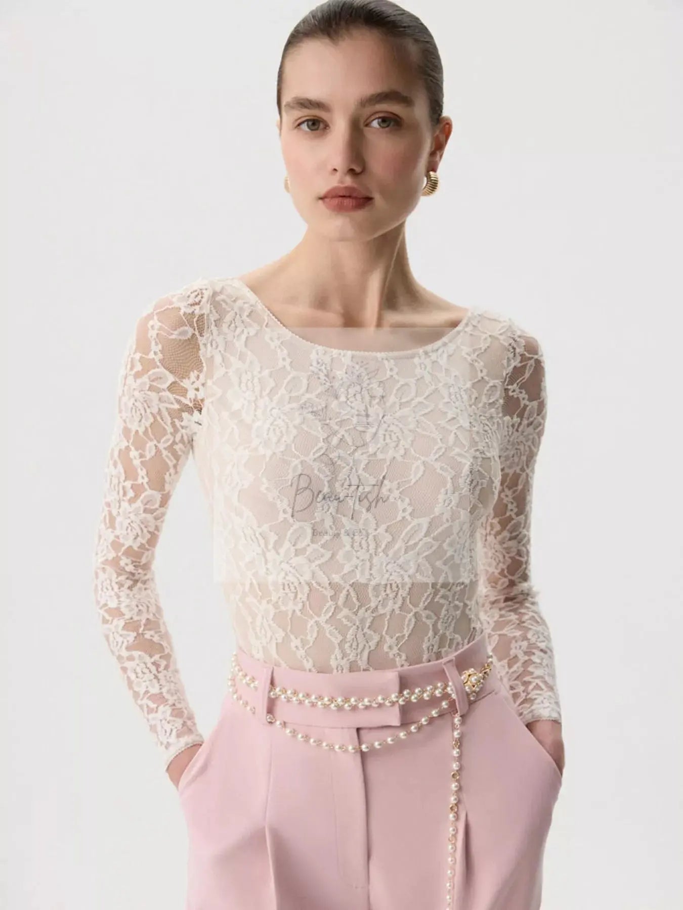 Lace Round Neck Long Sleeve Top