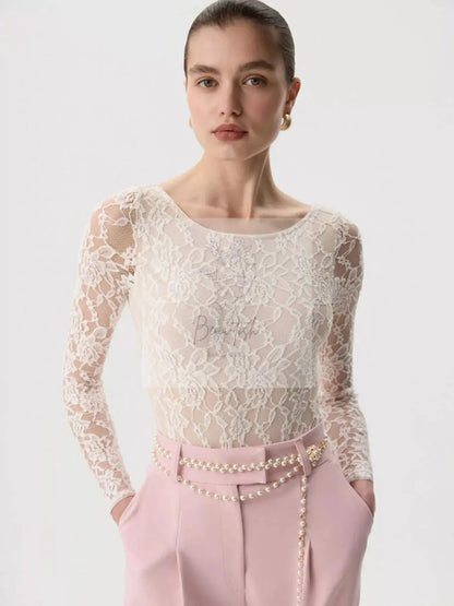Lace Round Neck Long Sleeve Top