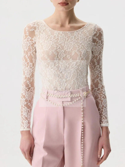 Lace Round Neck Long Sleeve Top