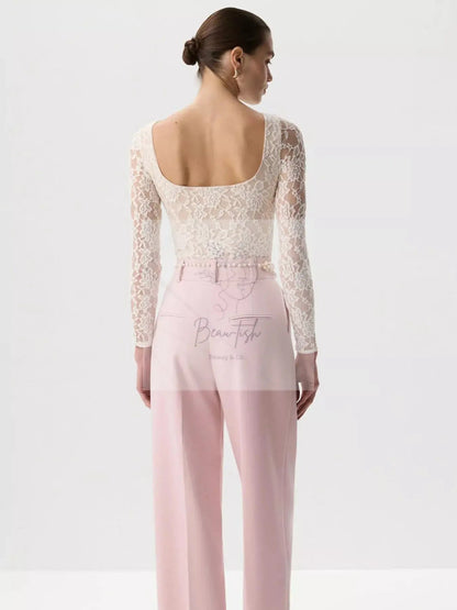 Lace Round Neck Long Sleeve Top