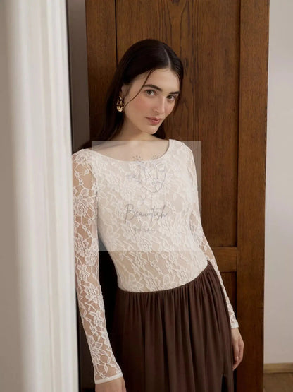 Lace Round Neck Long Sleeve Top