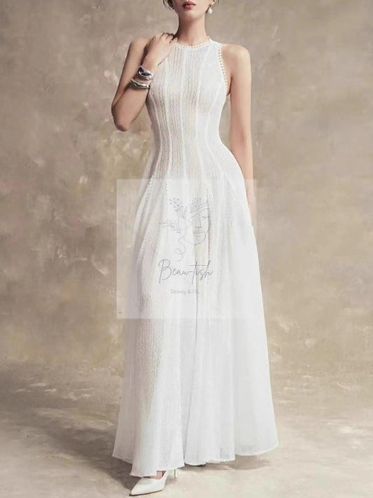 Lace Round Neck Sleeveless Maxi Dress